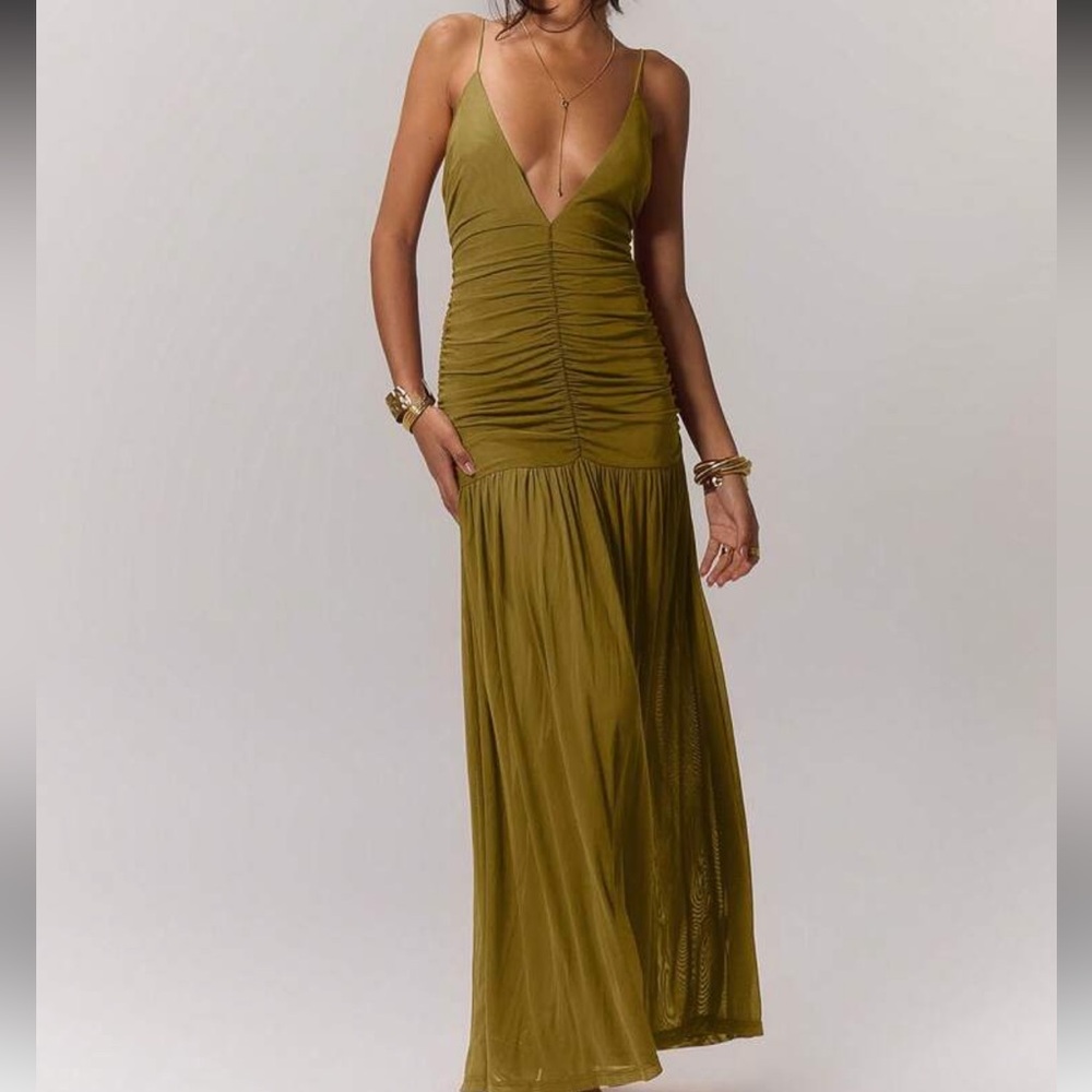 SHEIN Olive Maxi Dress with Deep V-Neck
